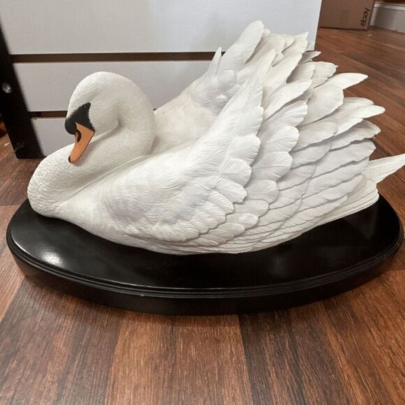THE SILENT SWAN Figurine, Piano Swan Figurine, Fine Bisque Porcelain White Swan